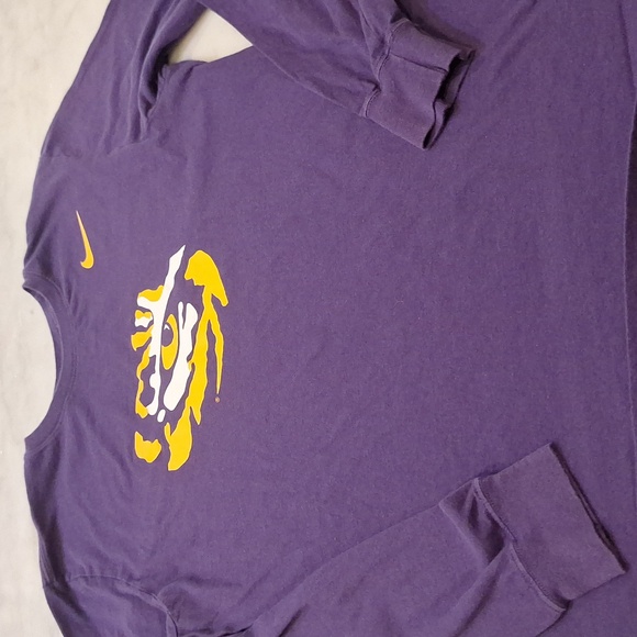 Nike LSU Eye of‎ the Tiger Purple Longsleeve Tshirt Cotton Gold - Picture 2 of 7